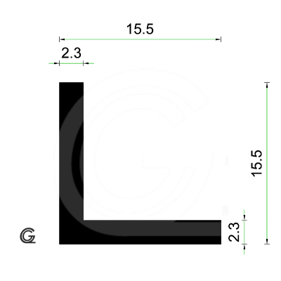 EPDM Rubber Hoekprofiel | 15,5 x 15,5 x 2,3 mm | per meter